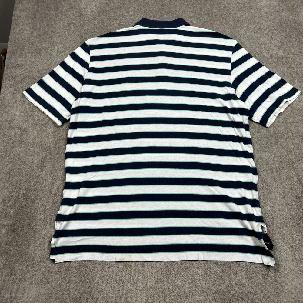 Ralph Lauren Polo Shirt Mens XL Blue White Striped Linen Blend Summer Casual